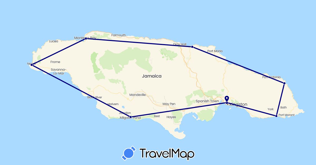 TravelMap itinerary: driving, plane in Jamaica (North America)